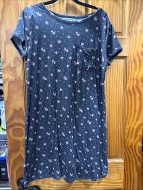 Floral Pocket T-Shirt Dress - Black with Pink Roses